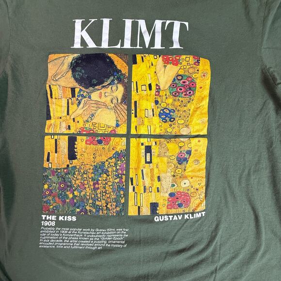 Gustav Klimt The Kiss 1908 Graphic T-Shirt Green Art Tee Medium Interrchive - Picture 3 of 7